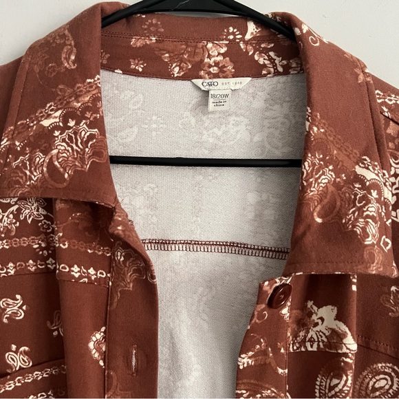 Cato Brown Paisley Print Button Down Shacket With Pockets - Picture 4 of 4